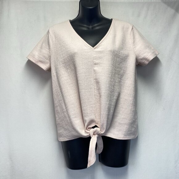J.Crew Textured Short Sleeve V-Neck Knotted Front Top Women Medium Blush Pink - Picture 1 of 10